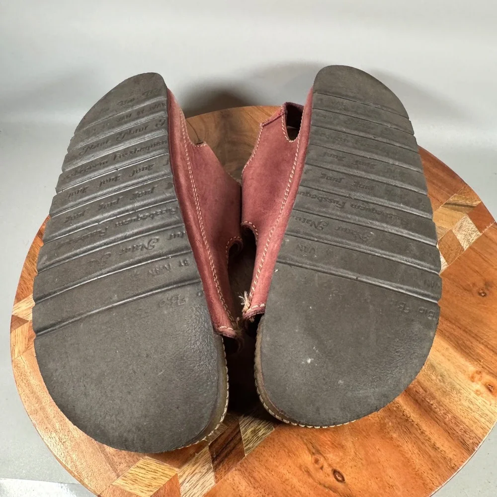 Bjorndal Mens 10 Leather Triple Buckle Slide Sandals Burgundy Made in Europe
